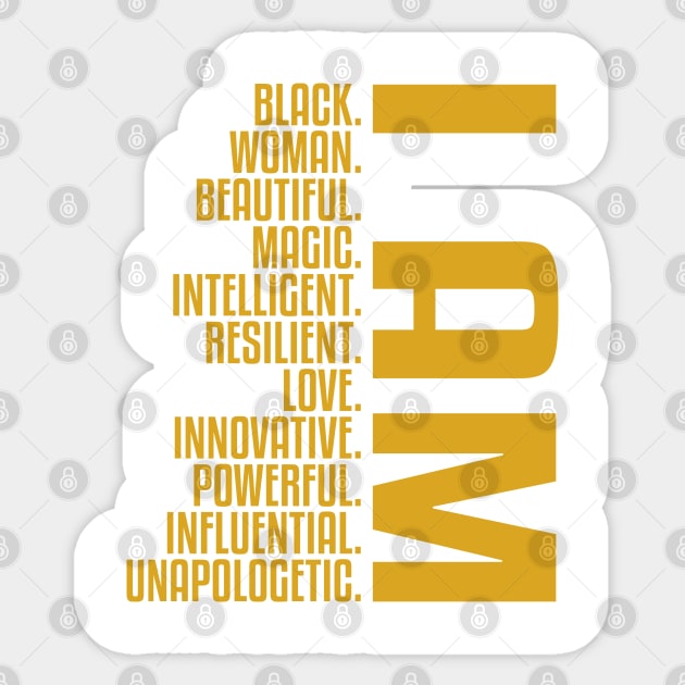 I Am Black, Woman, Beautiful. | African American | Black Lives | Black Women Matter Sticker by UrbanLifeApparel
